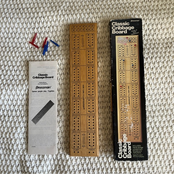 Pressman Other - Pressman Classic Cribbage Solid Hardwood Board with Pegs & Instruction Booklet